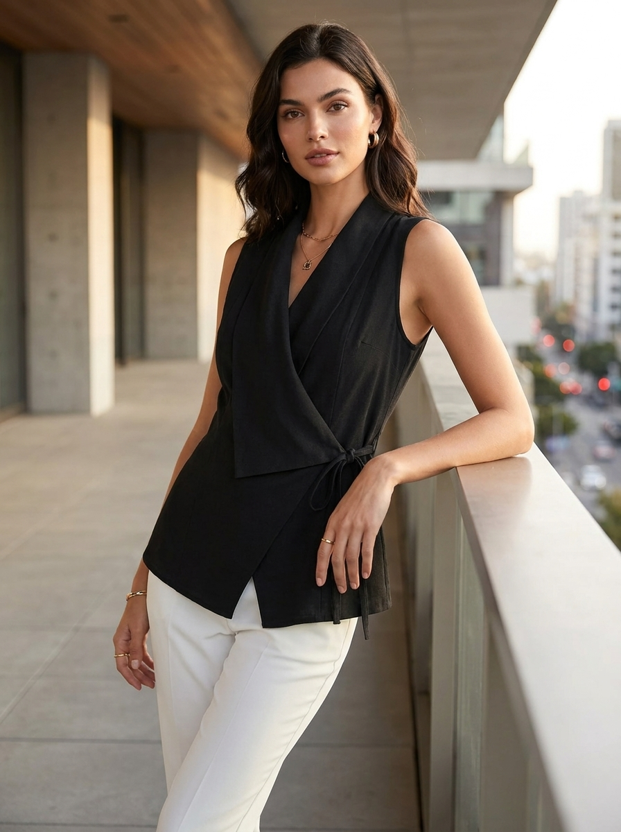 Women's Linen-Look Wrap Top | V-Neck