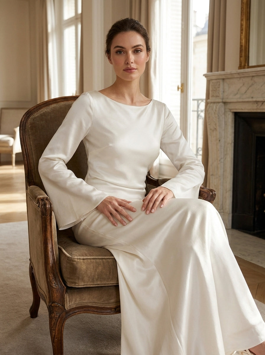 Women's Satin Maxi Dress | Long Sleeve