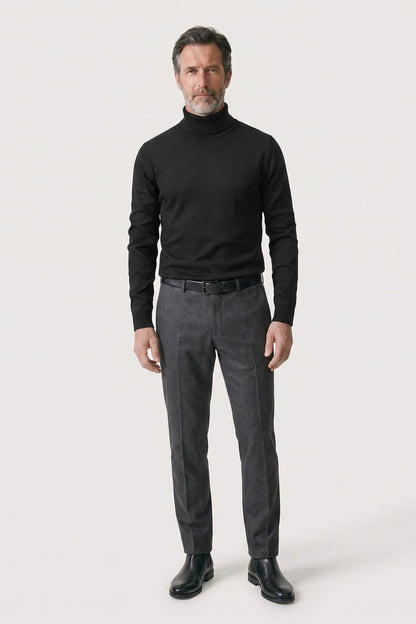 Men's Turtleneck Sweater | Ribbed Cuffs — Black — front view — on model