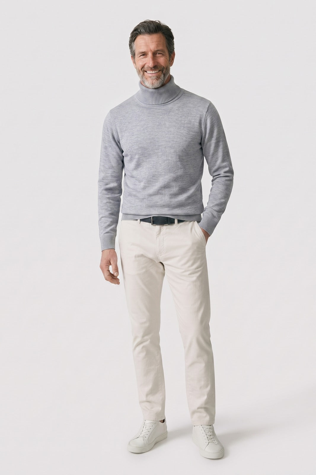 Men's Turtleneck Sweater | Ribbed Cuffs — Grey — front view — on model