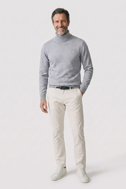 Men's Turtleneck Sweater | Ribbed Cuffs — Grey — front view — on model