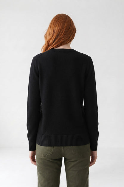 Women's Cropped Cardigan | V-Neck — Black — back view — on model