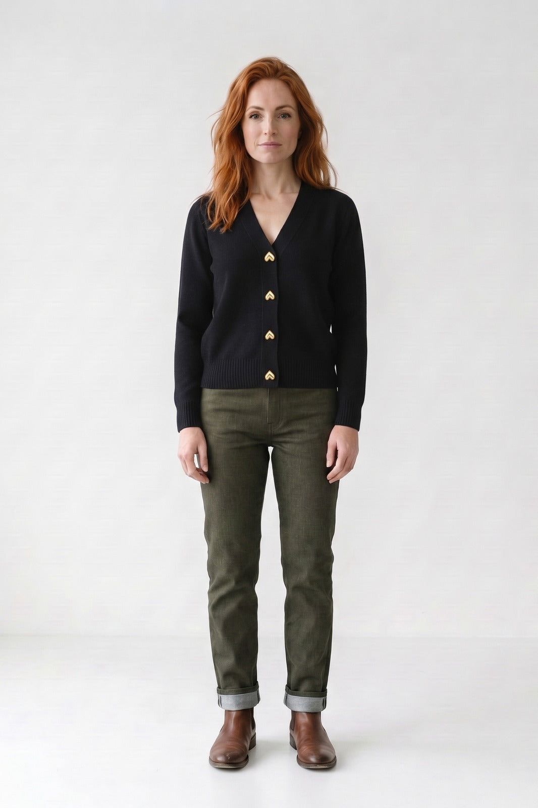 Women's Cropped Cardigan | V-Neck — Black — front view — on model