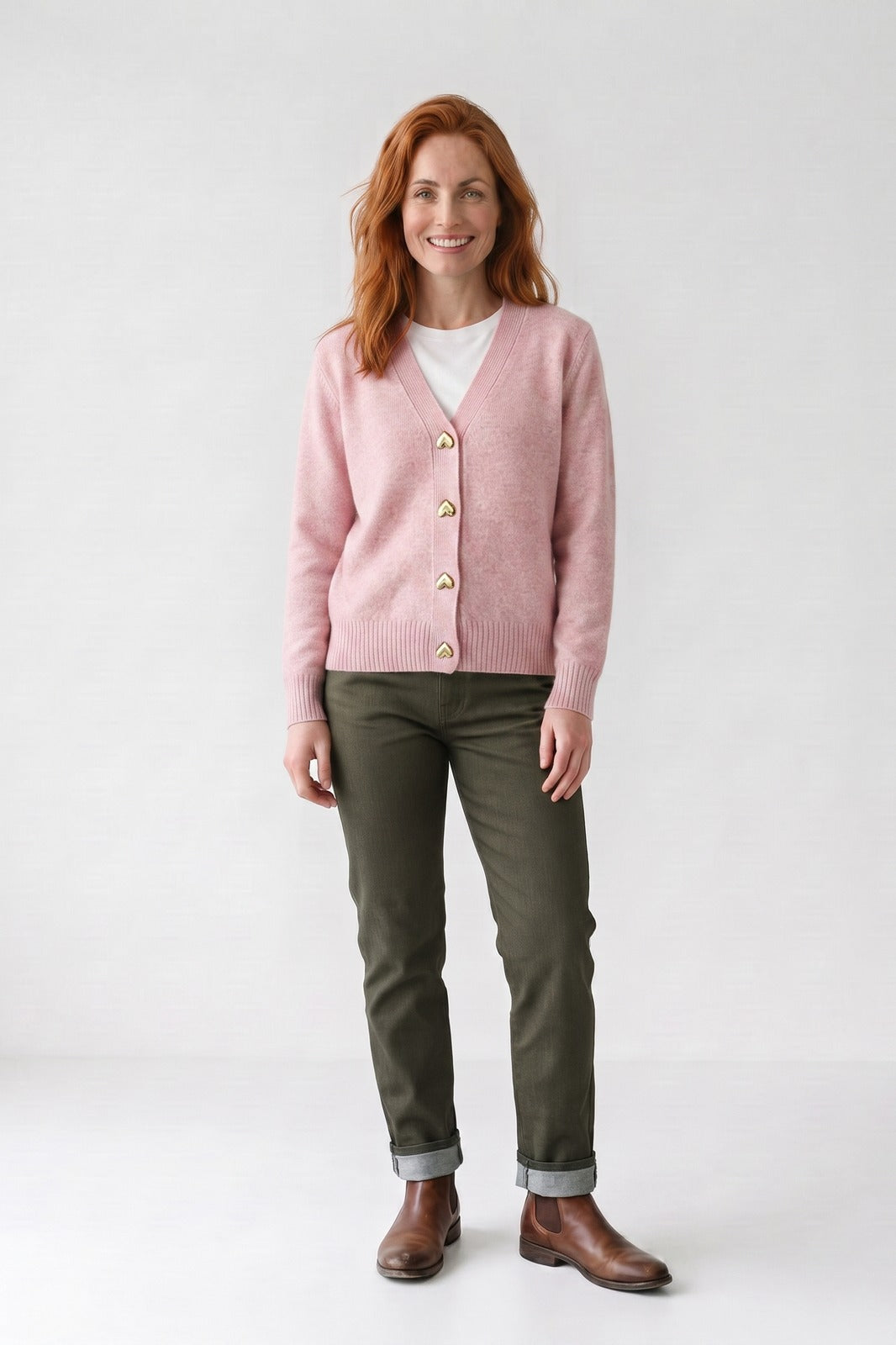 Women's Cropped Cardigan | V-Neck — Light Pink — front view — on model
