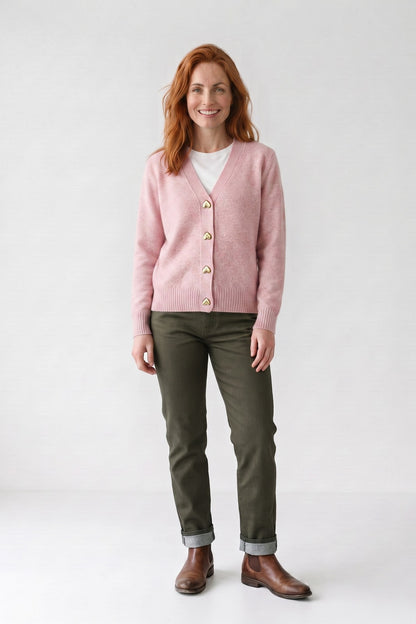 Women's Cropped Cardigan | V-Neck — Light Pink — front view — on model