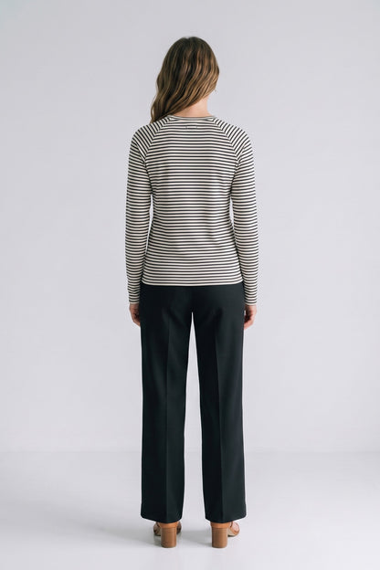Women's Striped Long-Sleeve Shirt | Raglan — Weiß — back view — on model