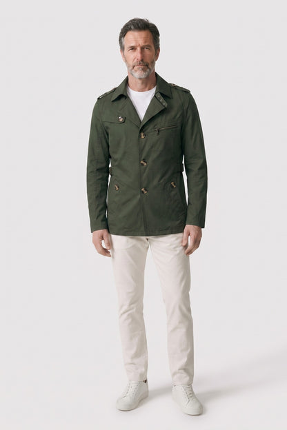 Men's Field Jacket | Double-Breasted — Grun — front view — on model
