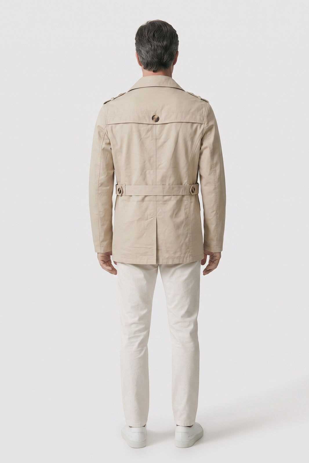 Men's Field Jacket | Double-Breasted — Beige — back view — on model