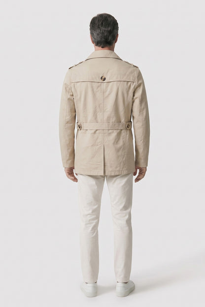 Men's Field Jacket | Double-Breasted — Beige — back view — on model