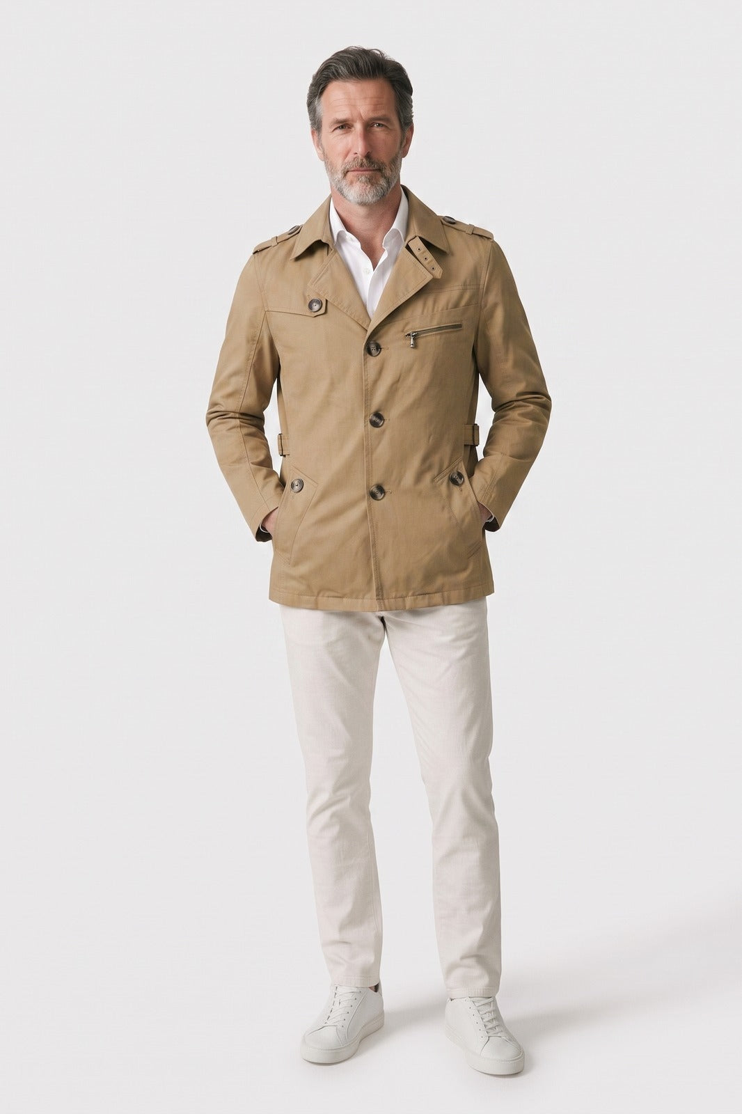 Men's Field Jacket | Double-Breasted — Braun — front view — on model