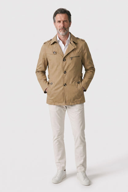 Men's Field Jacket | Double-Breasted — Braun — front view — on model