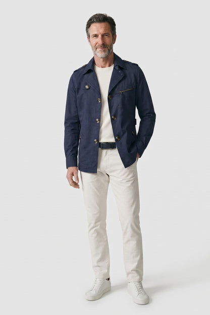 Men's Field Jacket | Double-Breasted — Blau — front view — on model