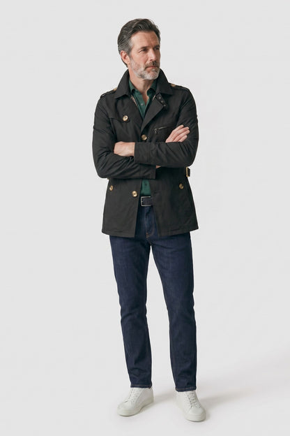 Men's Field Jacket | Double-Breasted — Schwarz — front view — on model