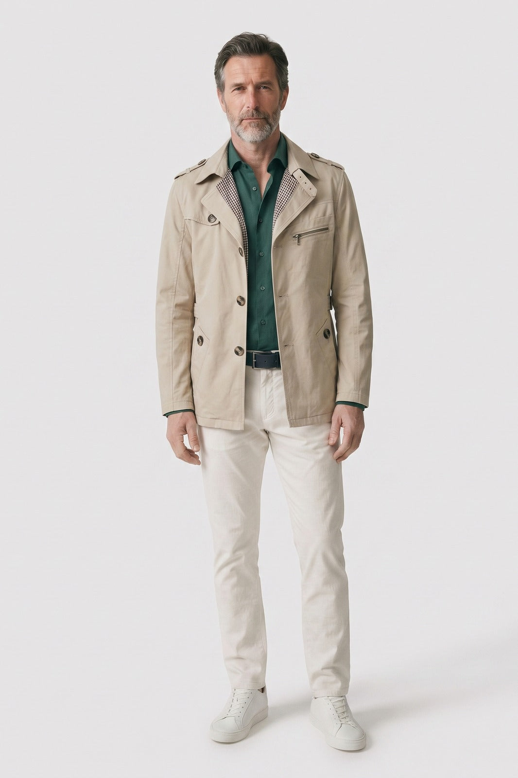 Men's Field Jacket | Double-Breasted — Beige — front view — on model