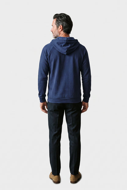 Men's Lace-Up Hoodie | Raglan Sleeve — Blue — back view — on model