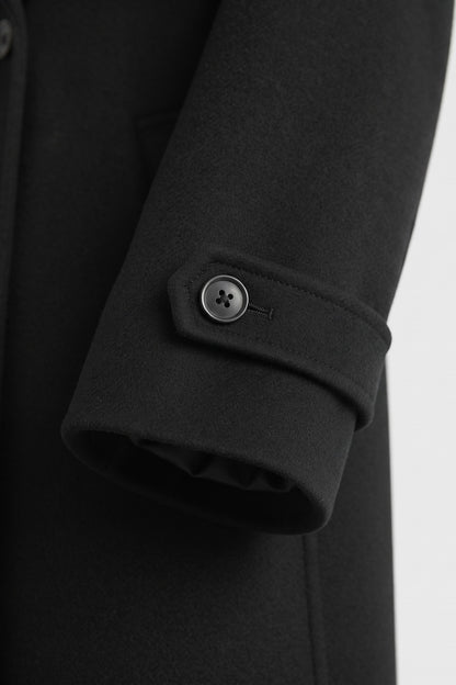 Women's Trench Coat | Belted — Black — detail — on model