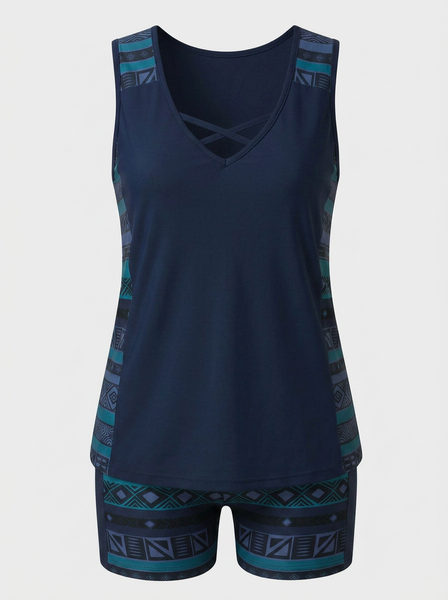 Women's Printed Tankini Swimsuit | V Neck