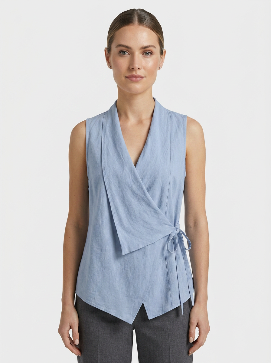 Women's Linen-Look Wrap Top | V-Neck