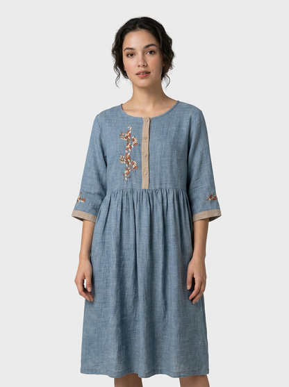 Women's Embroidered Midi Dress | Linen