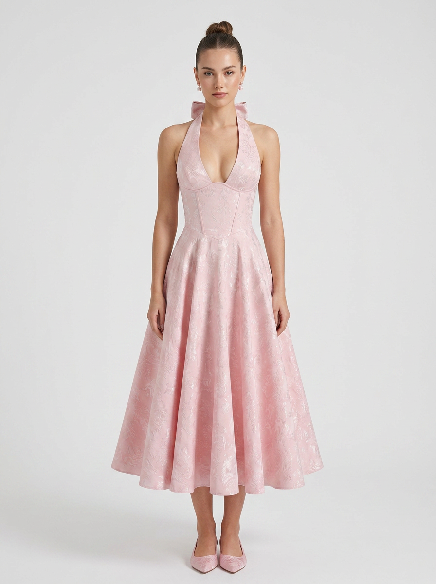 Women's Halter Midi Dress | Full Skirt