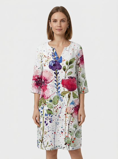 Women's Floral Shift Dress | Split V