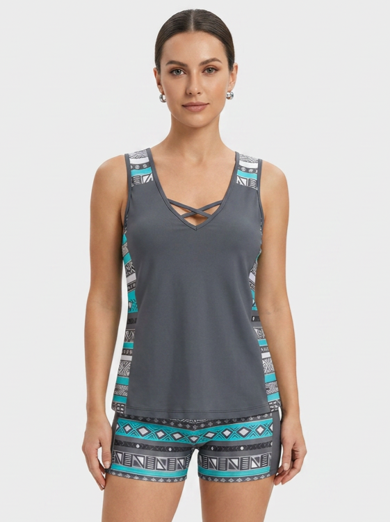 Women's Printed Tankini Swimsuit | V Neck