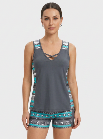 Women's Printed Tankini Swimsuit | V Neck