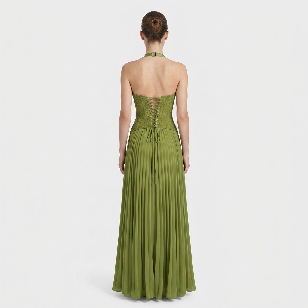 Women's Corset Pleated Maxi | Halter