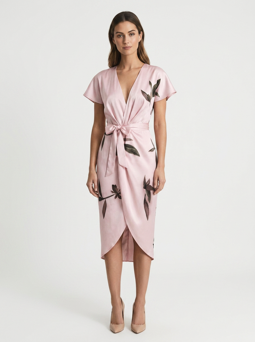 Women's Wrap Midi Dress | Leaf Print