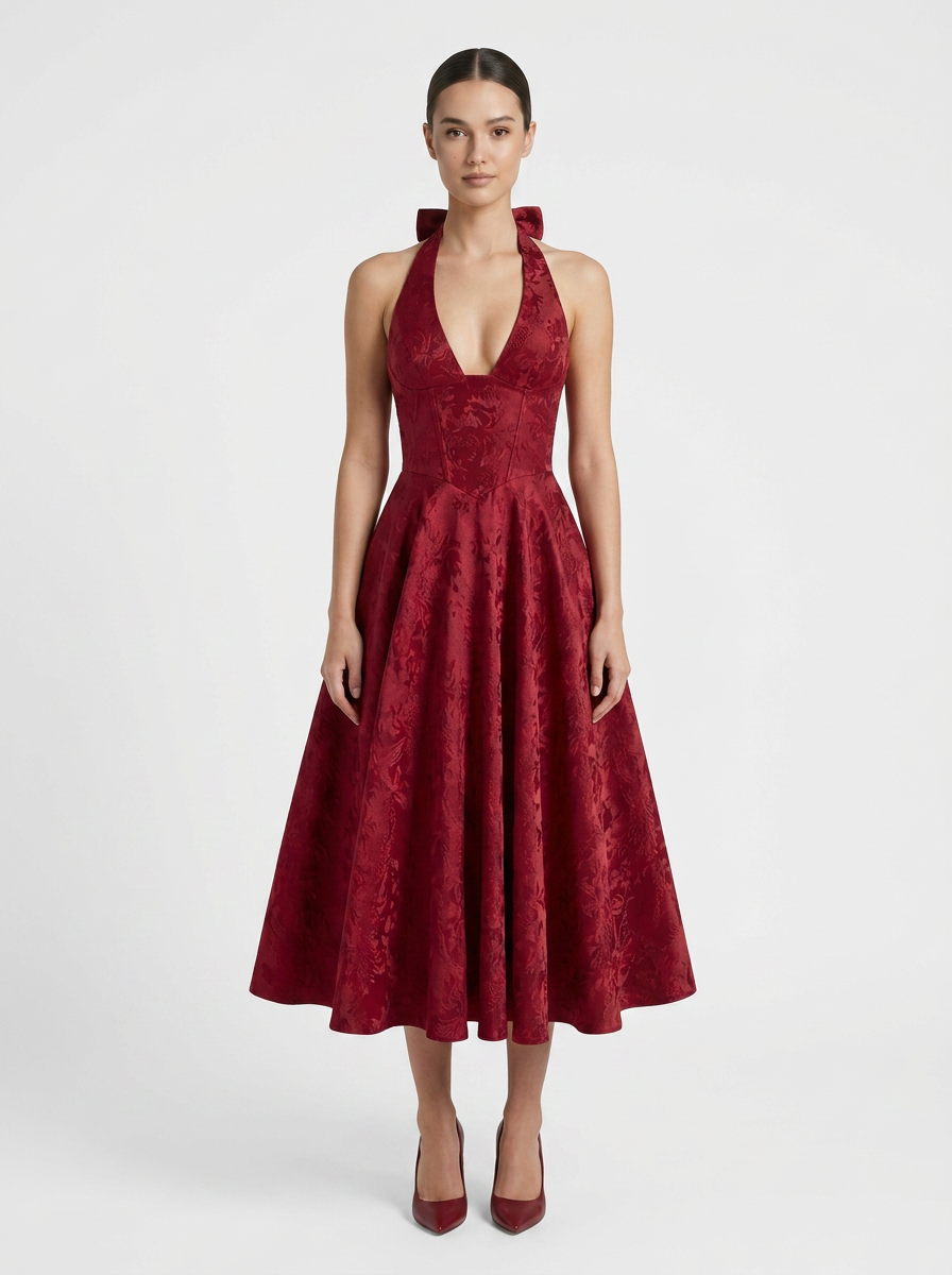Women's Halter Midi Dress | Full Skirt