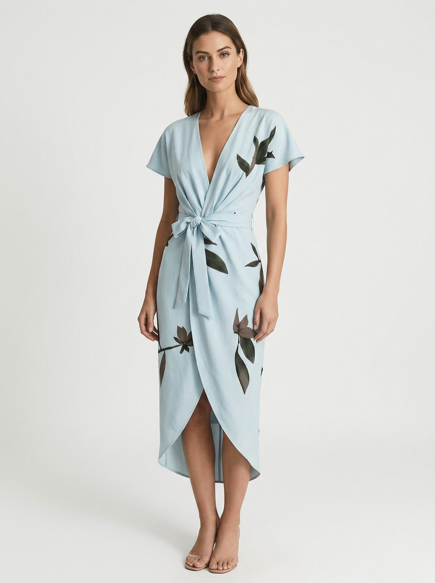 Women's Wrap Midi Dress | Leaf Print