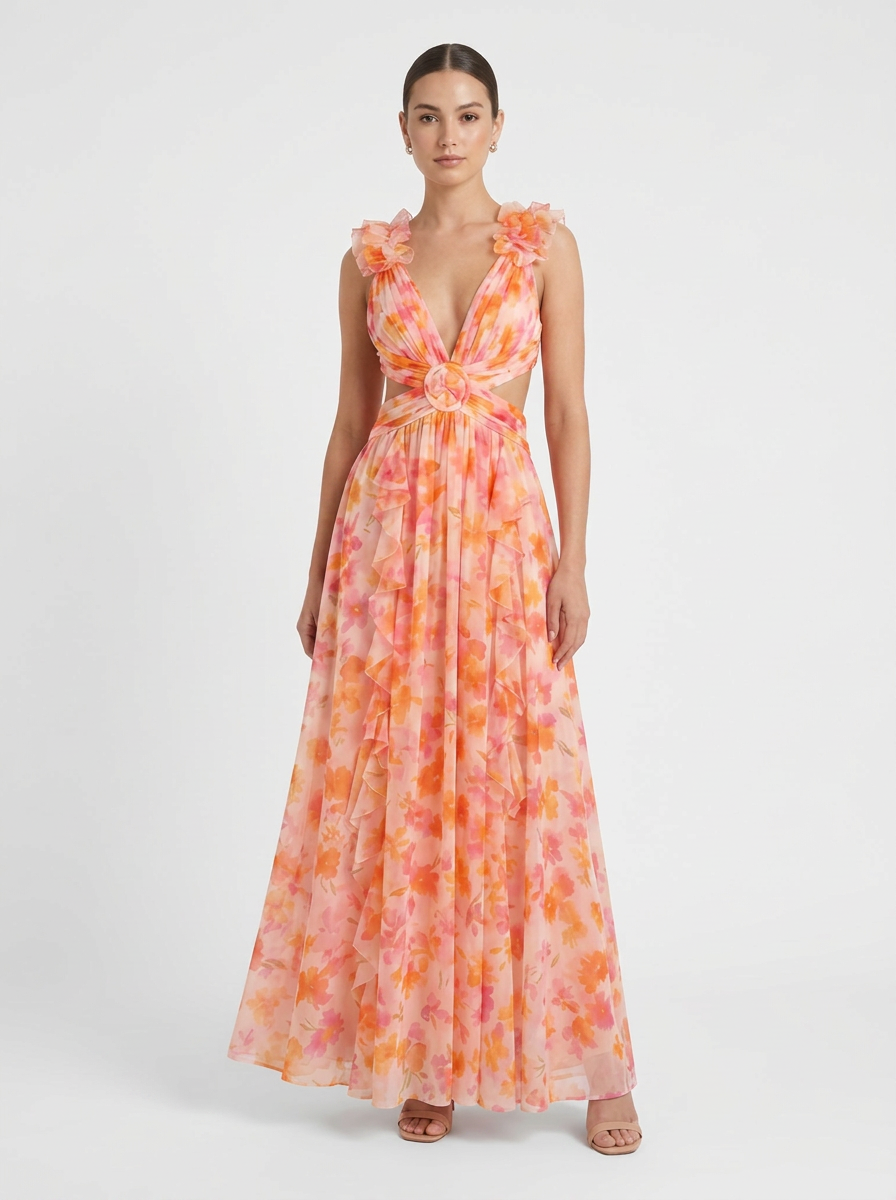 Women's Floral Maxi Dress | Cut-Out