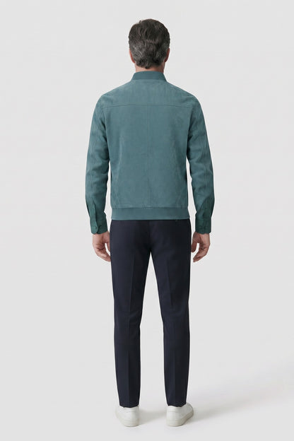 Men's Bomber Jacket | Stand Collar — Khaki — back view — on model