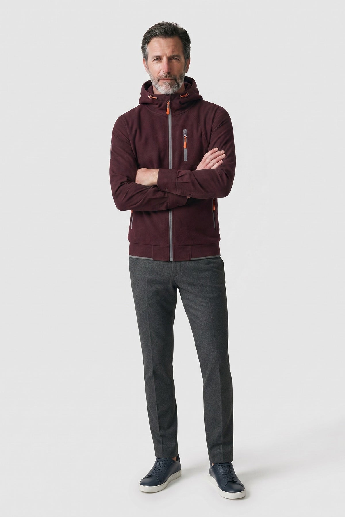 Men's Zip Hooded Jacket | Sleeve Pocket — Red — front view — on model