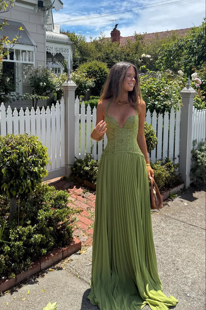 Women's Corset Pleated Maxi | Halter