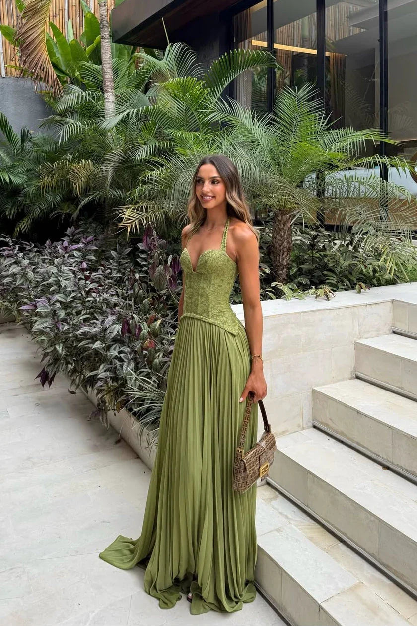 Women's Corset Pleated Maxi | Halter