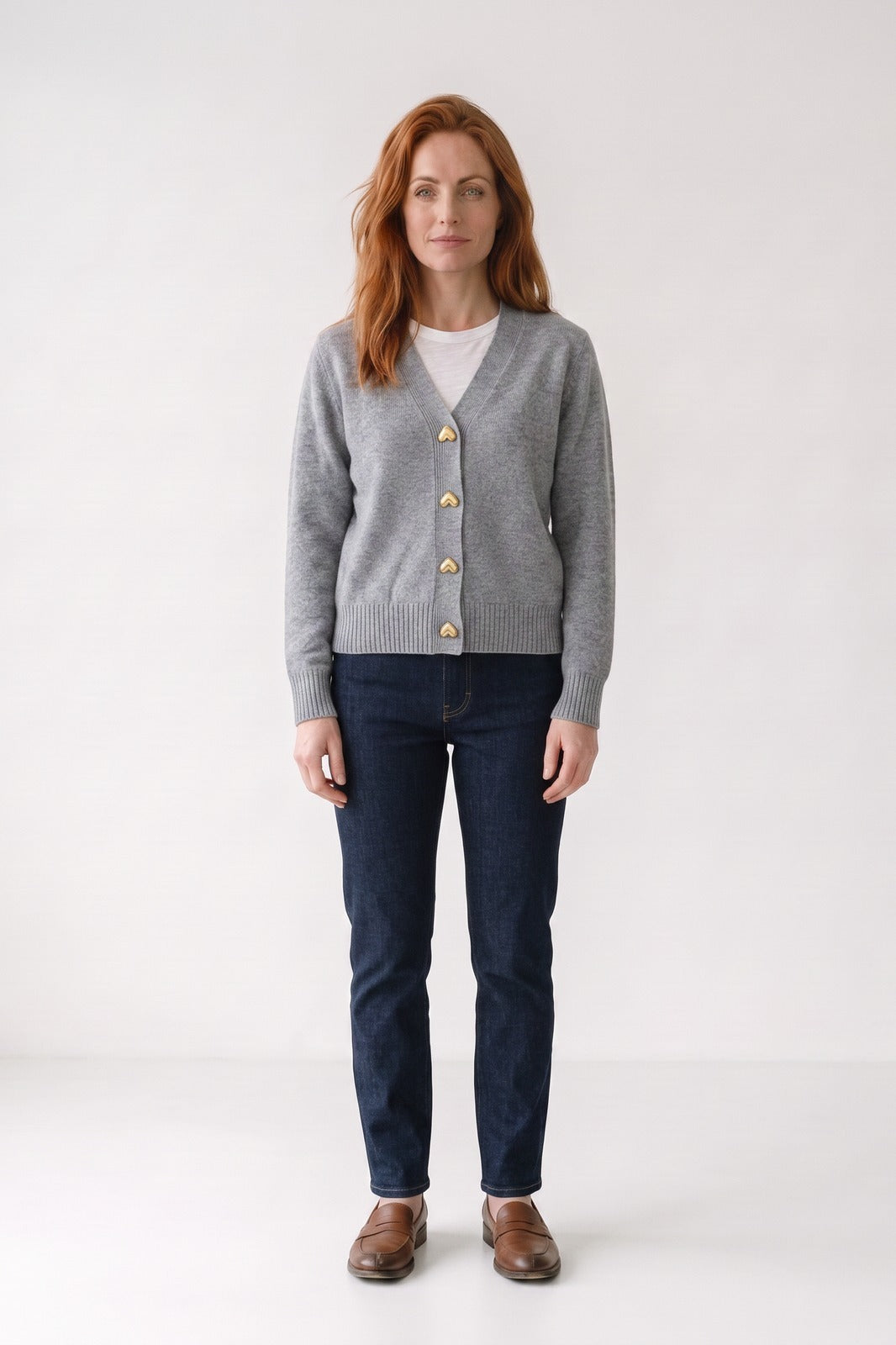 Women's Cropped Cardigan | V-Neck — Grey — front view — on model