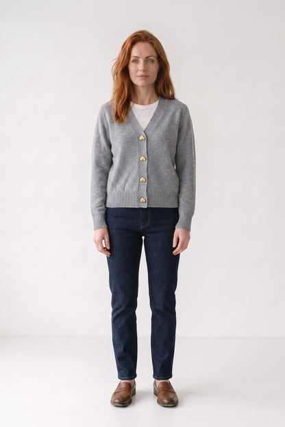 Women's Cropped Cardigan | V-Neck — Grey — front view — on model